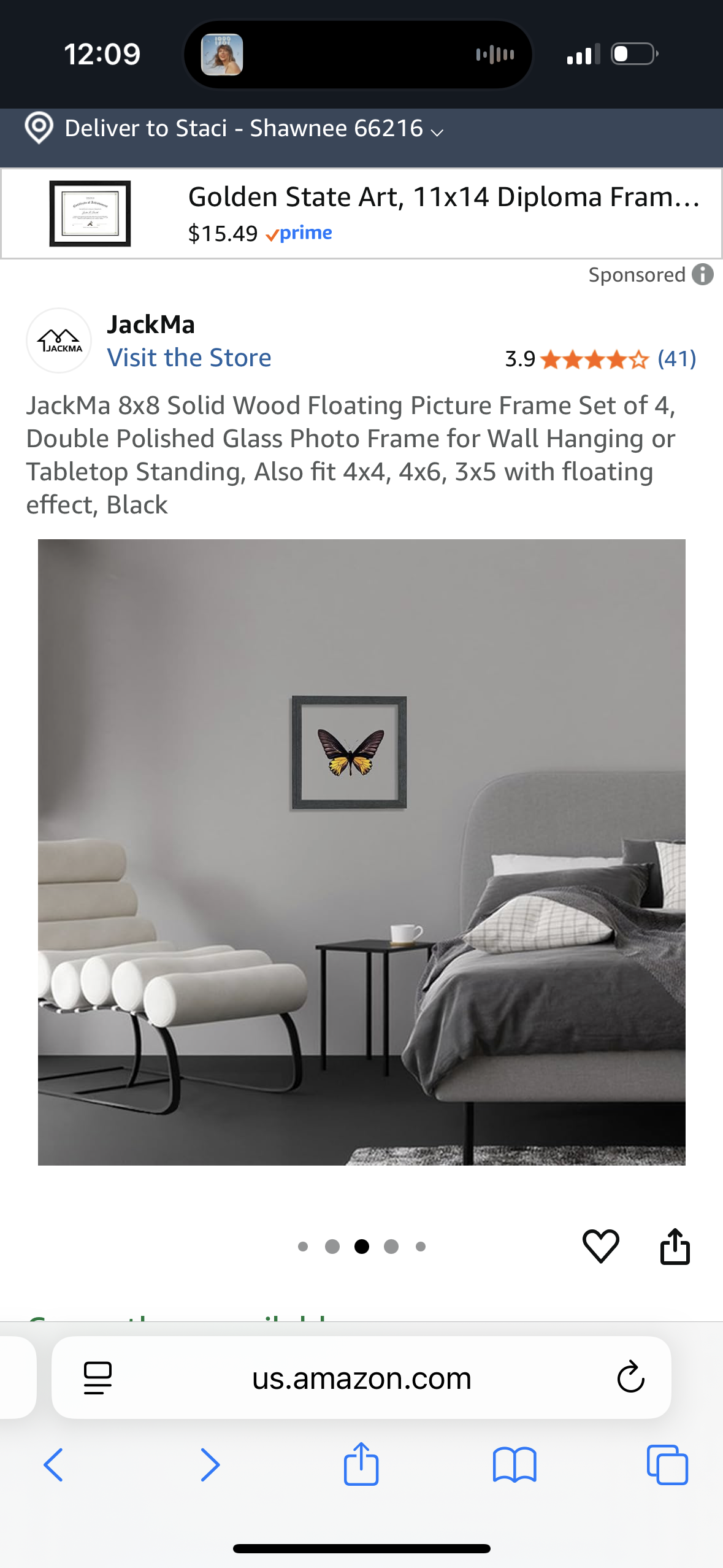 JackMa 8x8 Solid Wood Floating Picture Frame Set of 4, Double Polished Glass Photo Frame for Wall Hanging or Tabletop Standing, Also fit 4x4, 4x6, 3x5 with floating effect