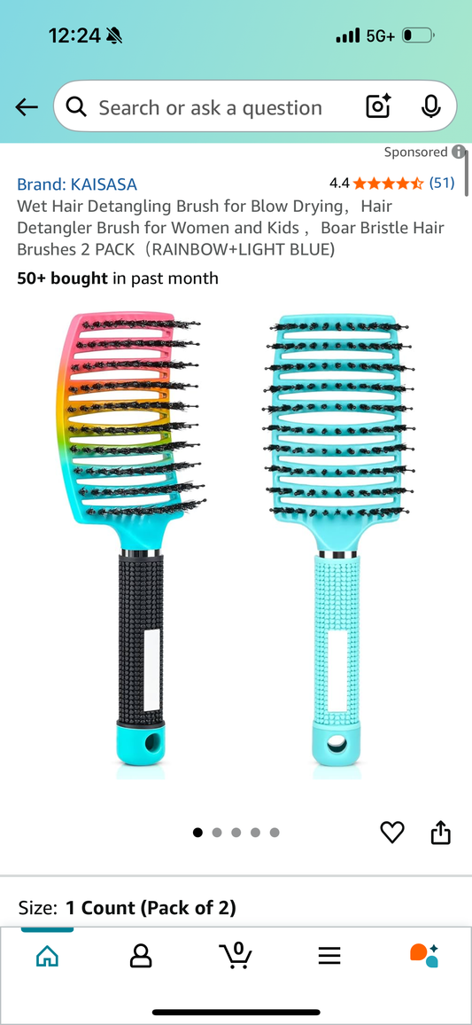 Wet Hair Detangling Brush for Blow Drying，Hair Detangler Brush for Women and Kids ，Boar Bristle Hair Brushes 2 PACK (RAINBOW+LIGHT BLUE)