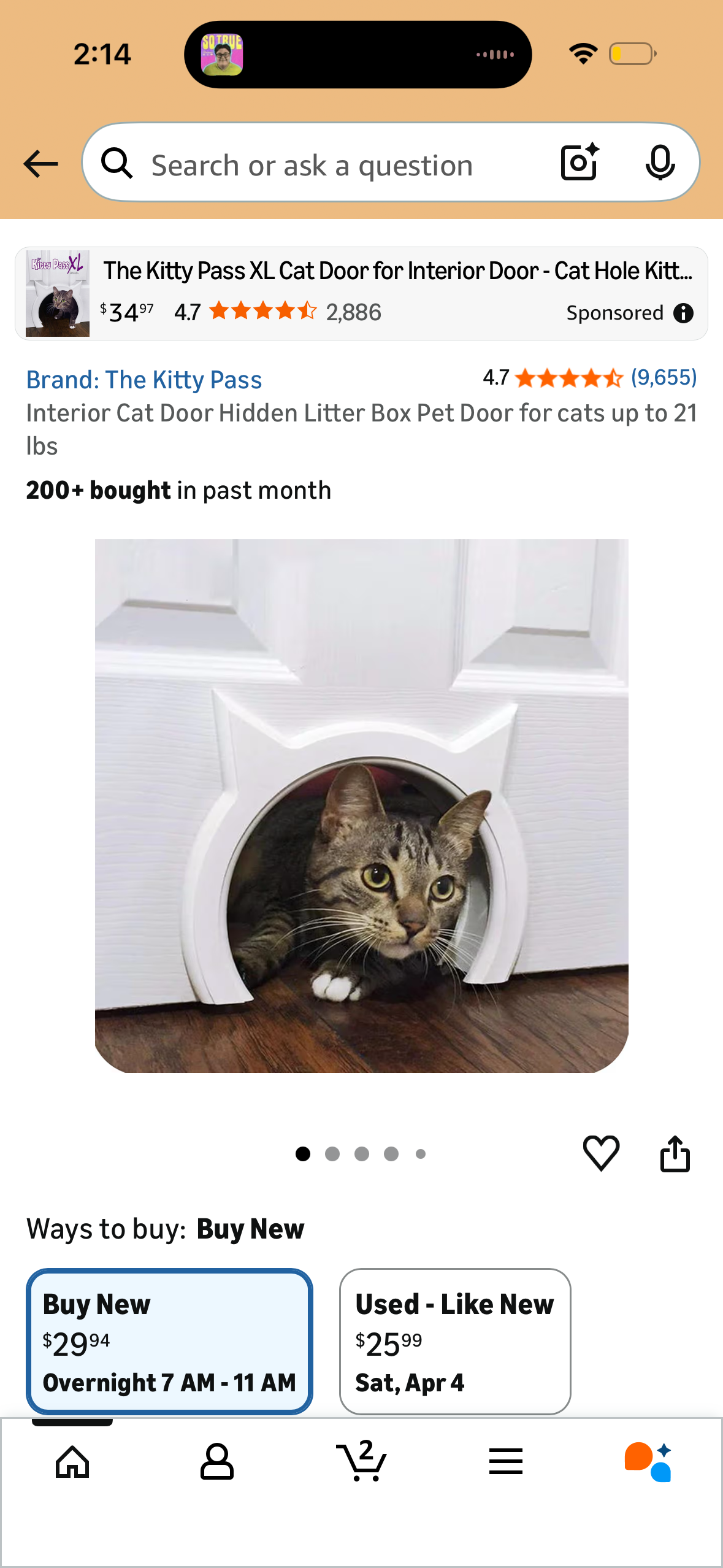 Cat Door Built in Interior Pet Door for Small, Medium, & Large Cats - Cat Doors for Interior Doors - Hole Pass Fits Indoor Hollow Core or Solid Inside Doors - Hidden Kitty Litter Box Cat Furniture