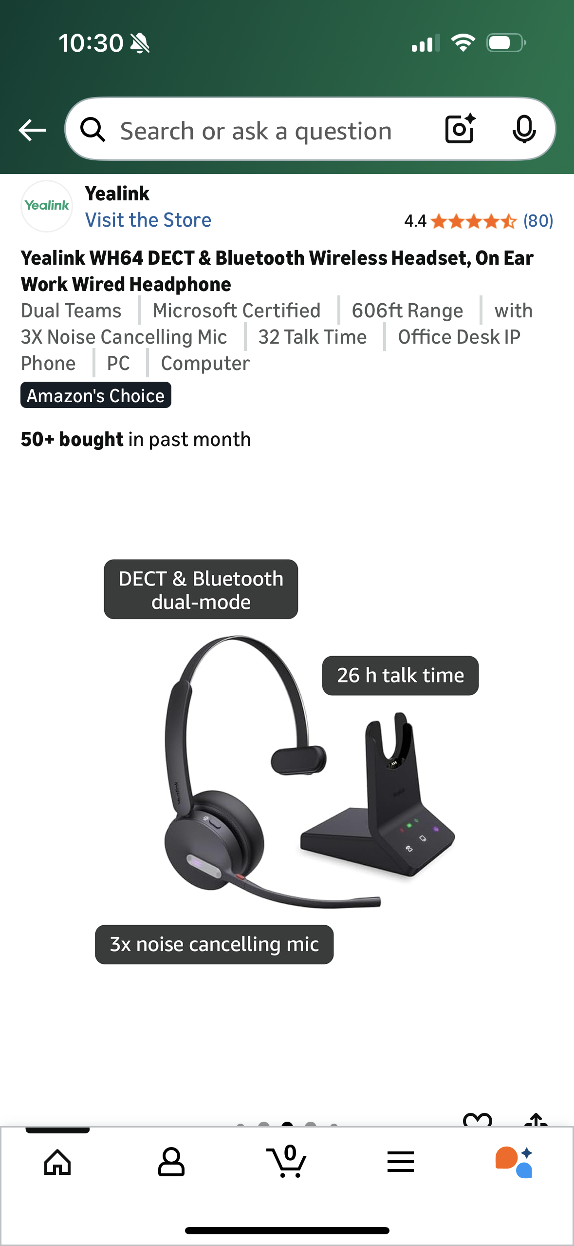 Yealink WH64 DECT & Bluetooth Wireless Headset, On Ear Work Wired Headphone