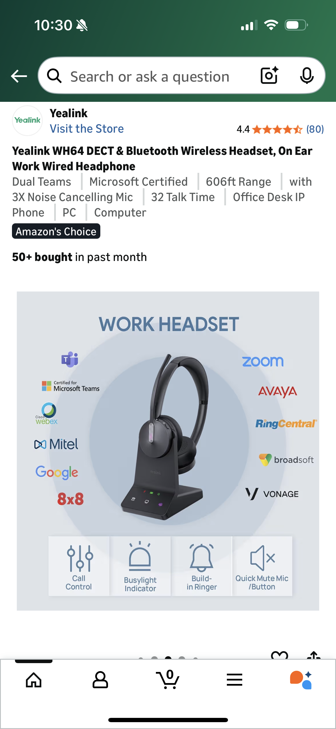 Yealink WH64 DECT & Bluetooth Wireless Headset, On Ear Work Wired Headphone