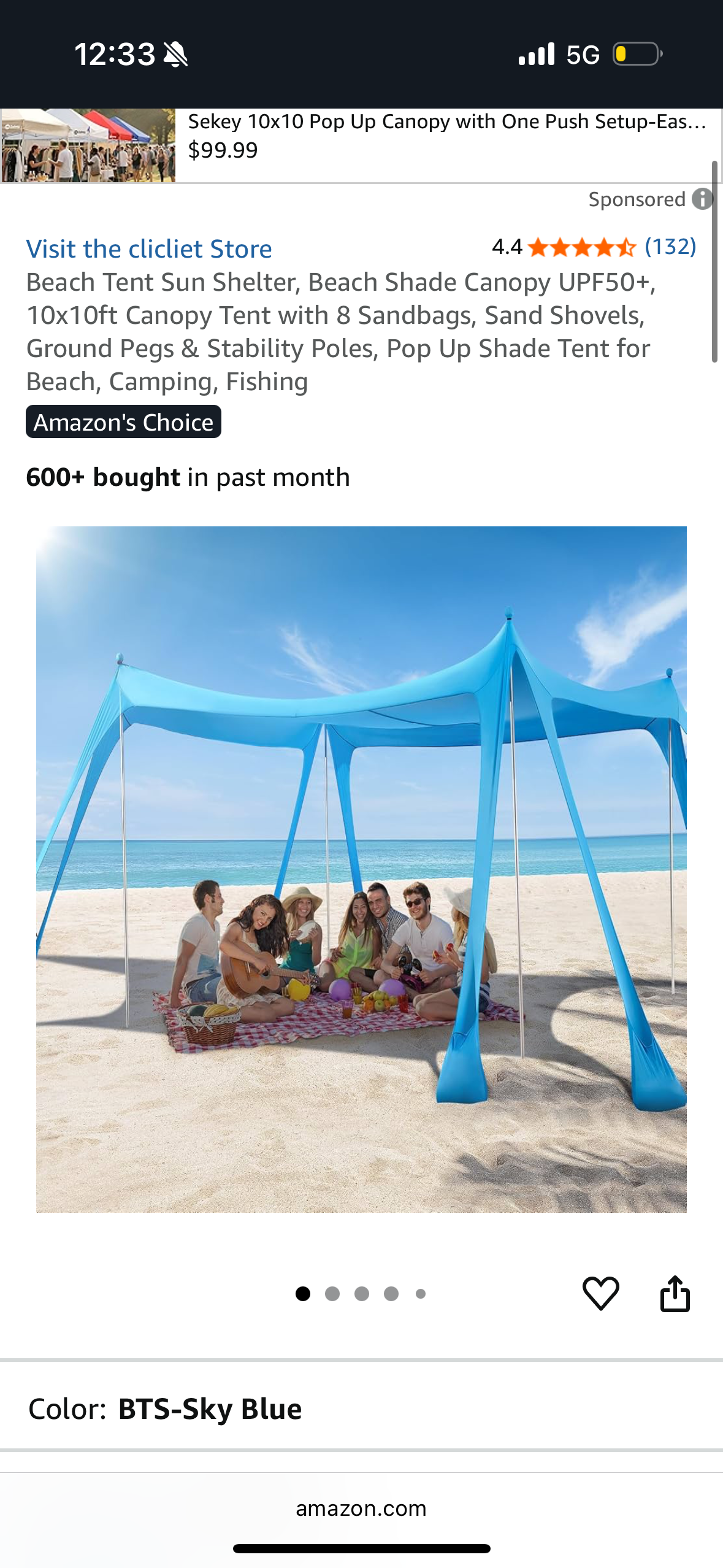10x10 FT Beach Tent,Portable Camping Outdoor Sun Shade Shelter UPF50+ Canopy