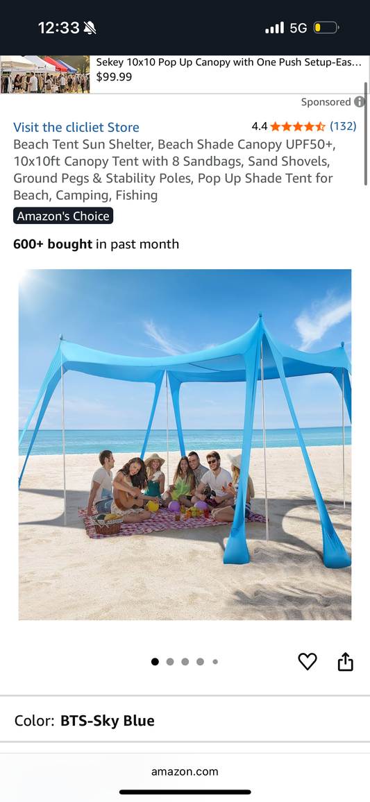10x10 FT Beach Tent,Portable Camping Outdoor Sun Shade Shelter UPF50+ Canopy