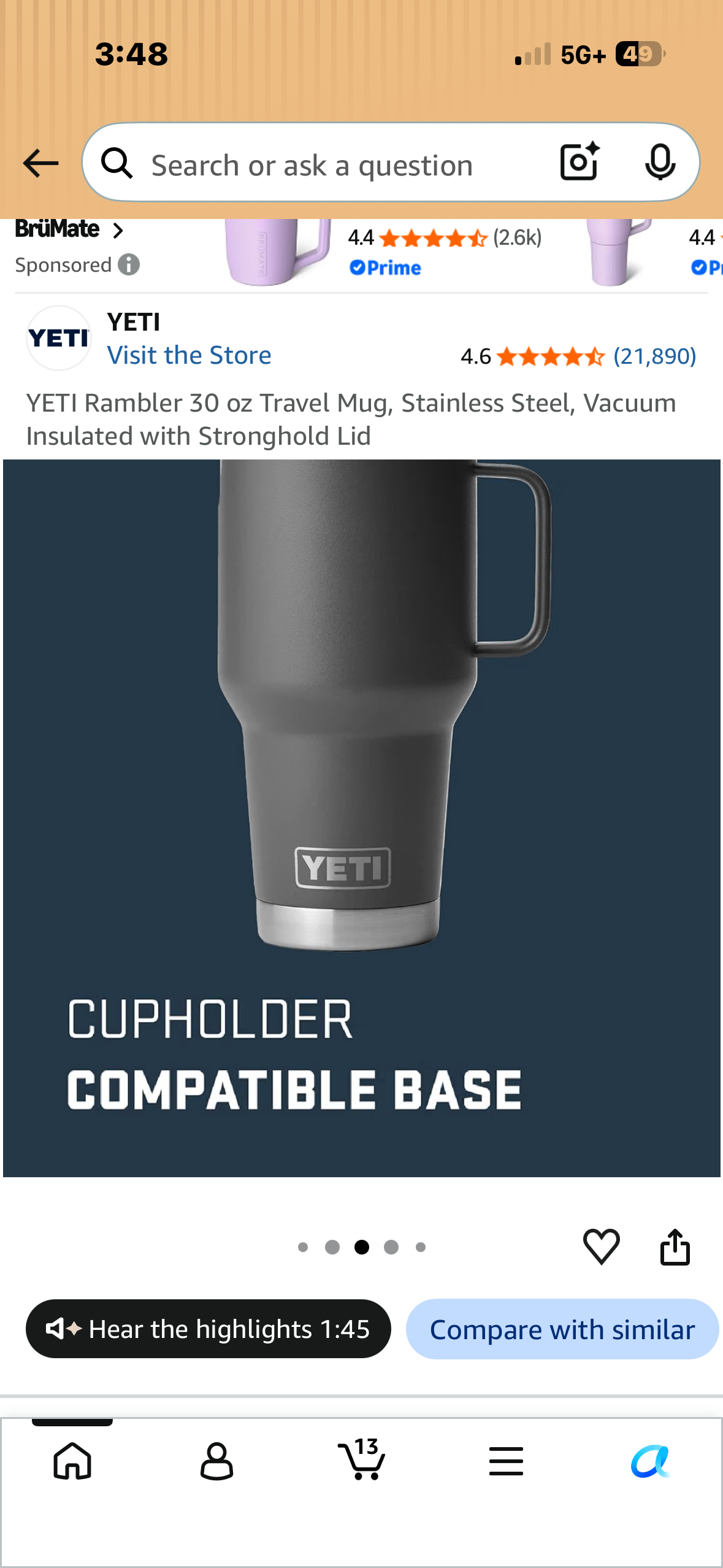 YETI Rambler 30 oz Travel Mug, Stainless Steel, Vacuum Insulated with Stronghold Lid, Charcoal