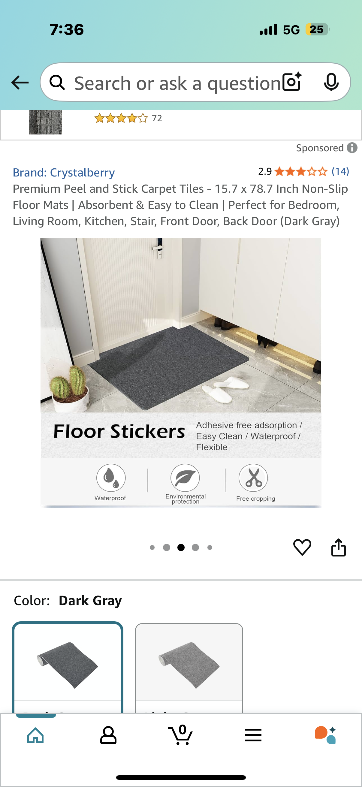 Premium Peel and Stick Carpet Tiles - 15.7 x 78.7 Inch Non-Slip Floor Mats | Absorbent & Easy to Clean | Perfect for Bedroom, Living Room, Kitchen, Stair, Front Door, Back Door (Dark Gray