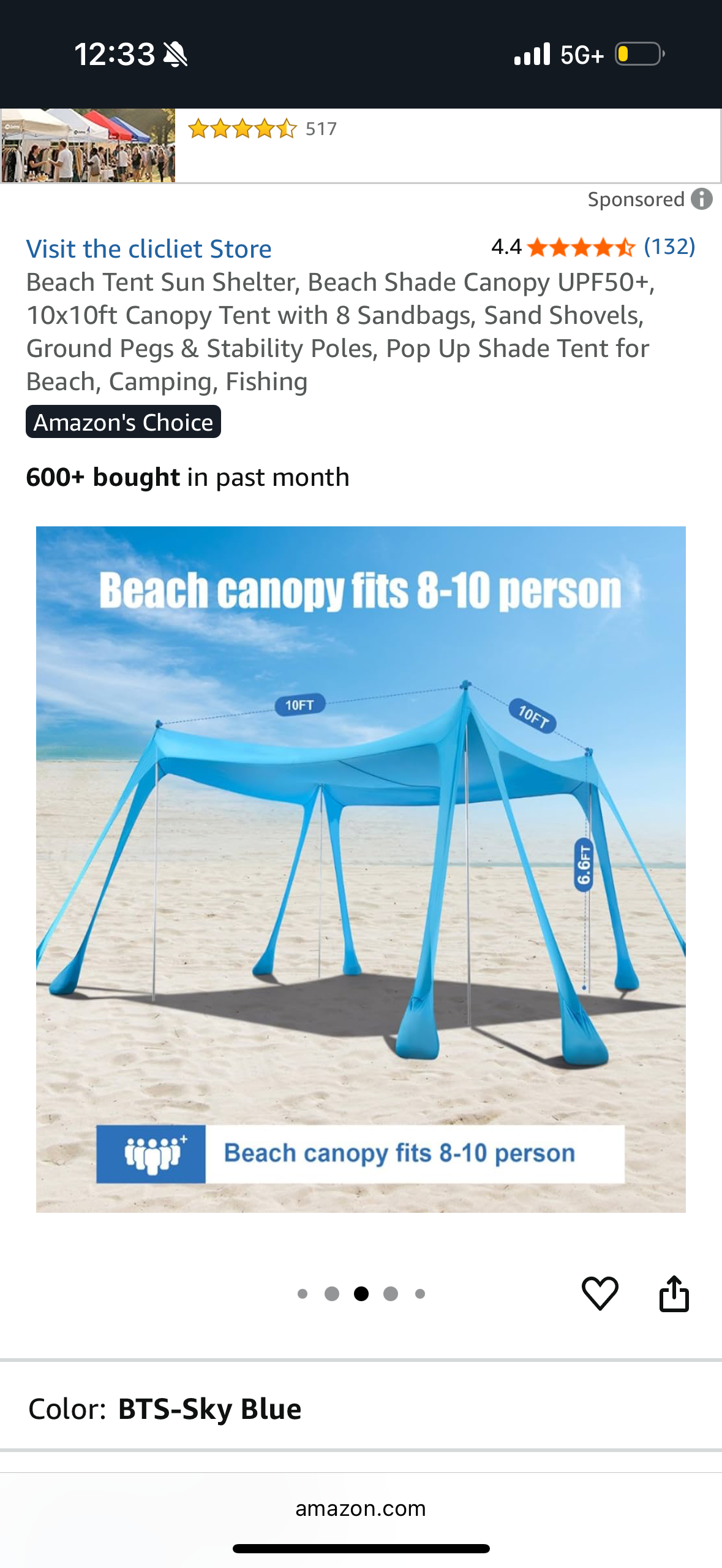 10x10 FT Beach Tent,Portable Camping Outdoor Sun Shade Shelter UPF50+ Canopy
