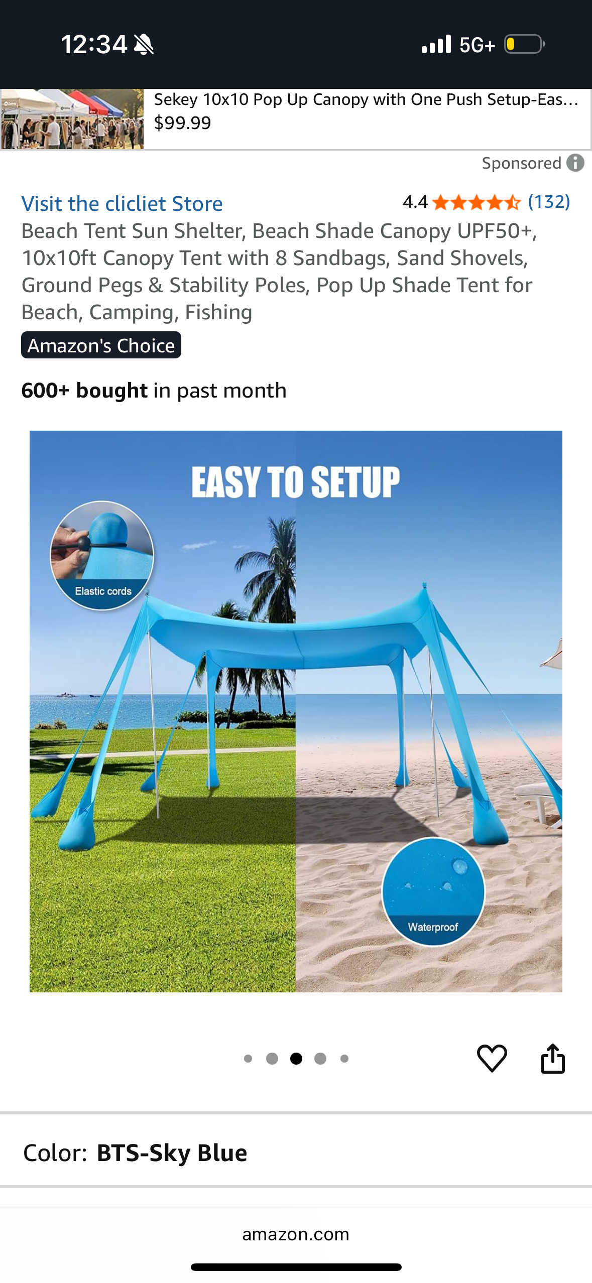 10x10 FT Beach Tent,Portable Camping Outdoor Sun Shade Shelter UPF50+ Canopy
