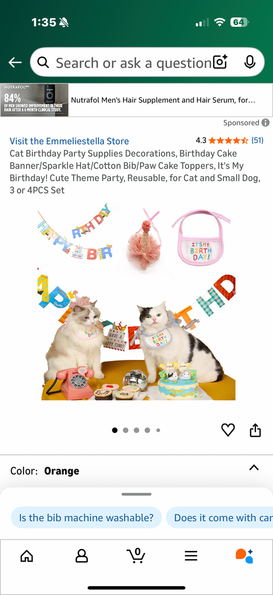Cat Birthday Party Supplies Decorations, Birthday Cake Banner/Sparkle Hat/Cotton Bib/Paw Cake Toppers, It's My Birthday! Cute Theme Party, Reusable, for Cat and Small Dog, 3 or 4PCS Set