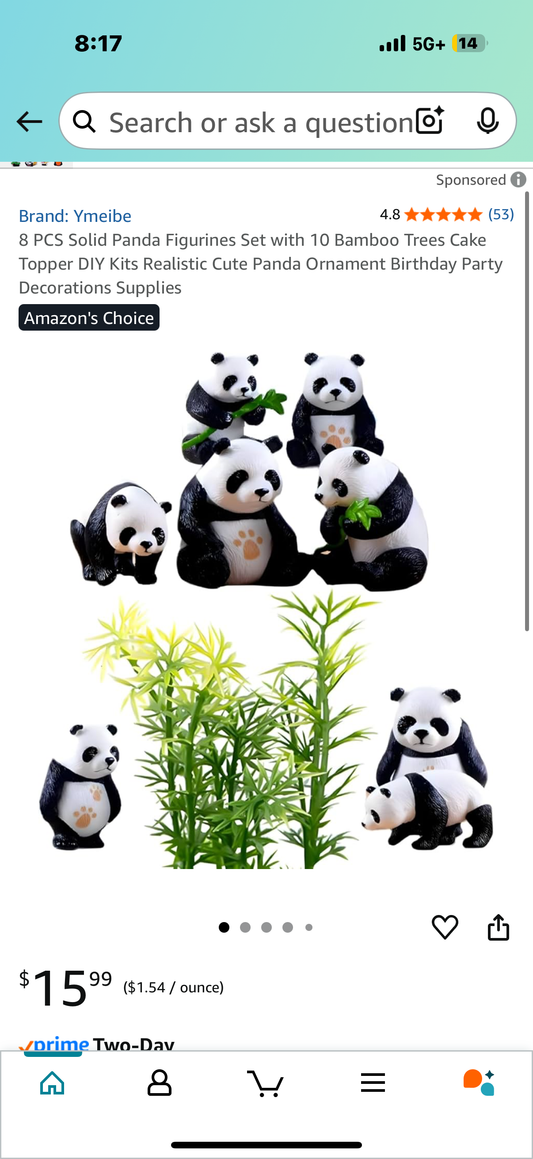 8 PCS Solid Panda Figurines Set with 10 Bamboo Trees Cake Topper DIY Kits Realistic