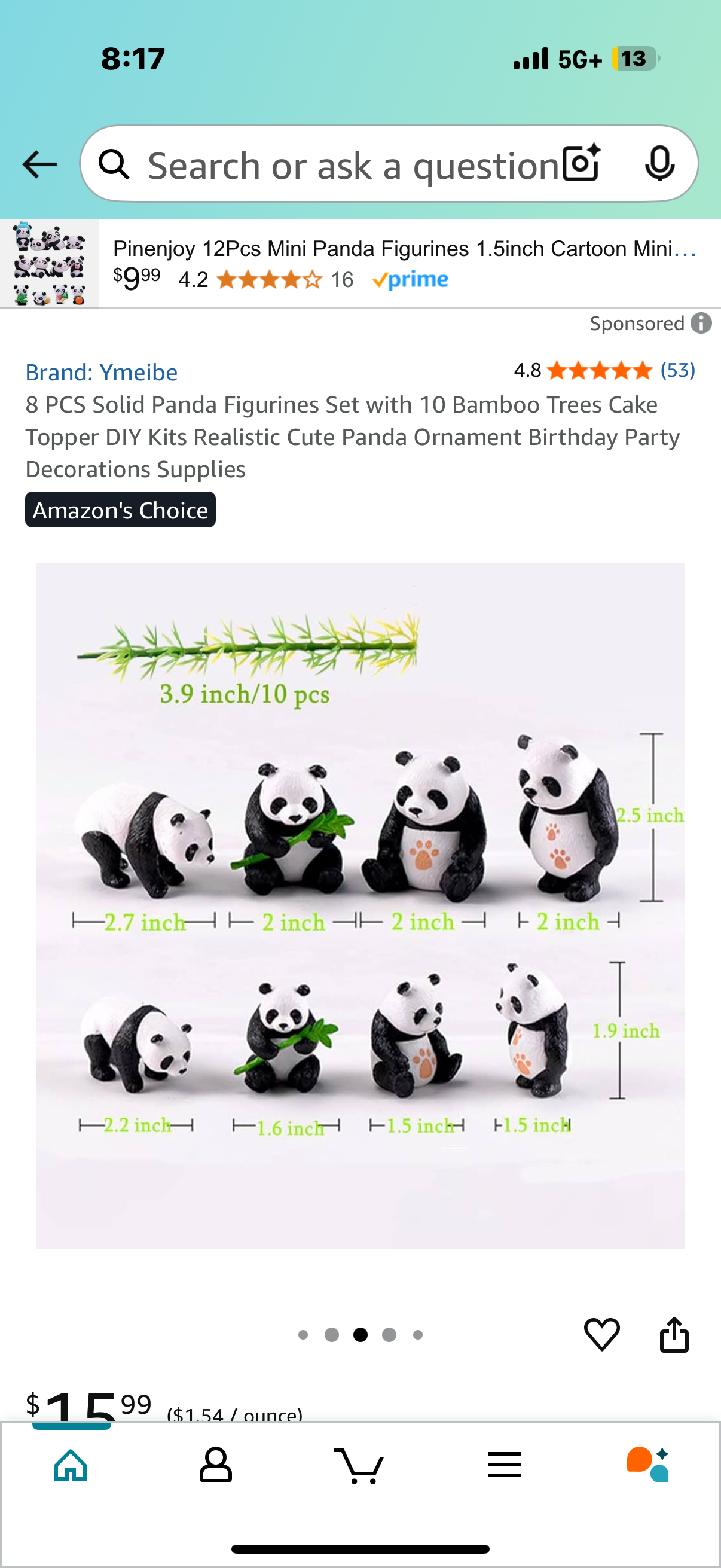 8 PCS Solid Panda Figurines Set with 10 Bamboo Trees Cake Topper DIY Kits Realistic