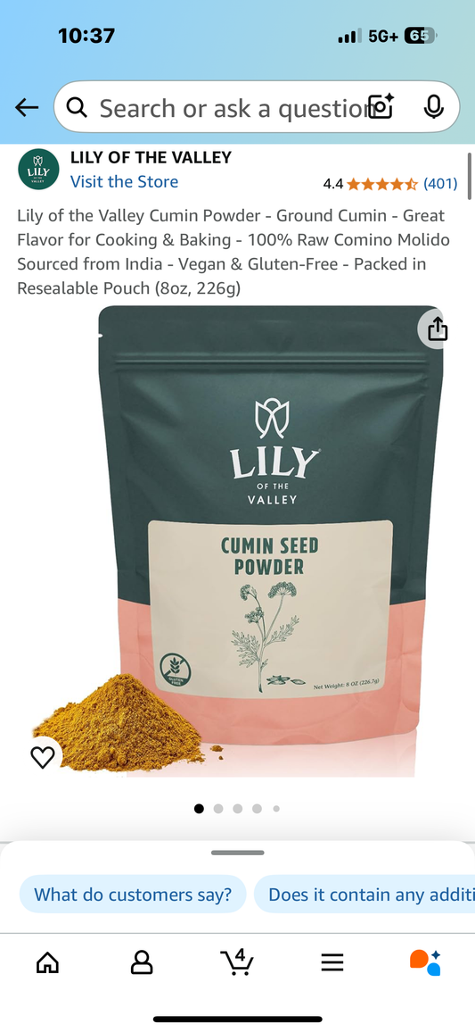 Lily of the Valley Cumin Powder - Ground Cumin - Great Flavor for Cooking & Baking - 100% Raw Comino Molido Sourced from India - Vegan & Gluten-Free - Packed in Resealable Pouch (8oz, 226g