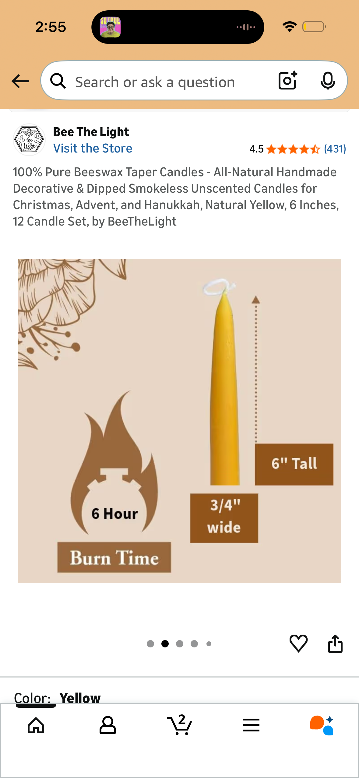 100% Pure Beeswax Taper Candles - All-Natural Handmade Decorative & Dipped Smokeless Unscented Candles for Christmas, Advent, and Hanukkah, Natural Yellow, 6 Inches, 12 Candle Set, by BeeTheLight