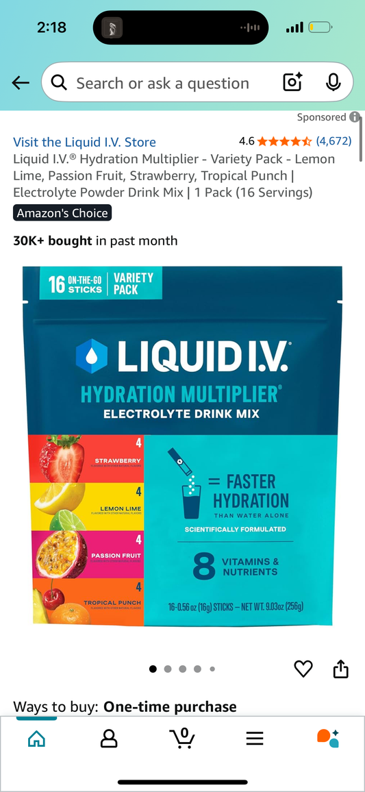 Liquid I.V.® Hydration Multiplier - Variety Pack - Lemon Lime, Passion Fruit, Strawberry, Tropical Punch | Electrolyte Powder Drink Mix | 1 Pack (16 Servings)