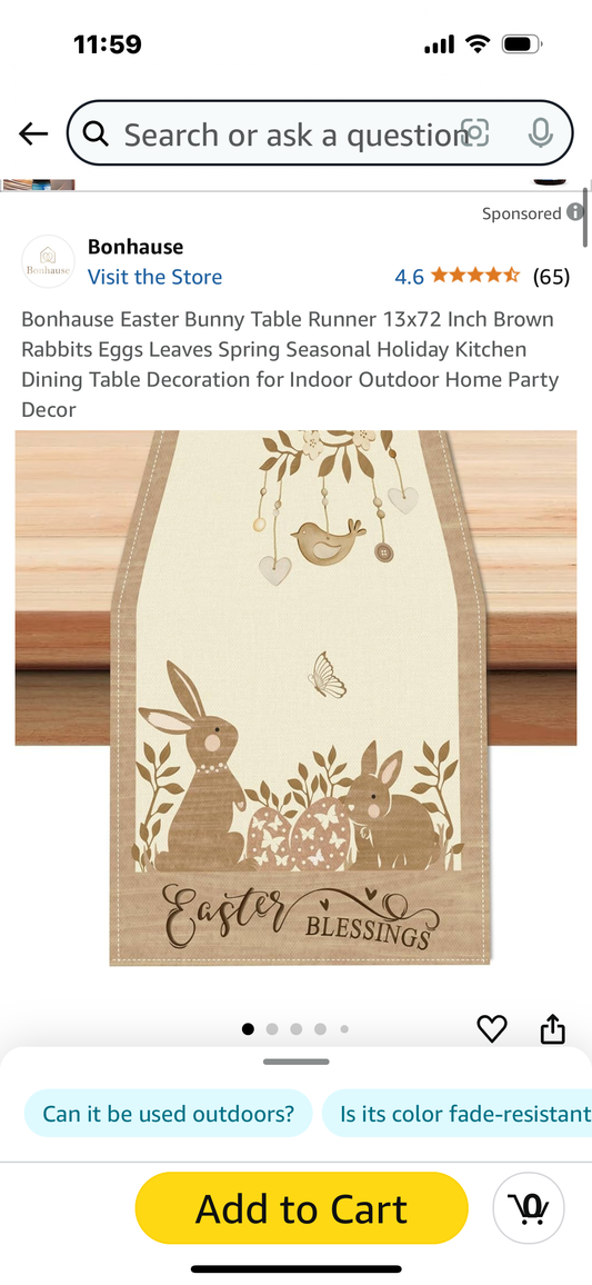 Bonhause Easter Bunny Table Runner 13x72 Inch Brown Rabbits Eggs Leaves Spring Seasonal Holiday Kitchen Dining Table Decoration for Indoor Outdoor Home Party Decor