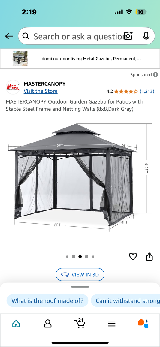 New - MASTERCANOPY Outdoor Garden Gazebo with Stable Steel Frame and Netting Walls (8x8,Dark Gray) (G752)