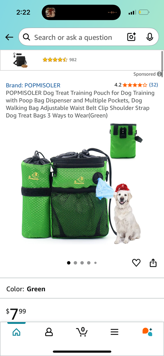 POPMISOLER Dog Treat Training Pouch for Dog Training with Poop Bag Dispenser and Multiple Pockets, Dog Walking Bag Adjustable Waist Belt Clip Shoulder Strap Dog Treat Bags 3 Ways to Wear (Green)