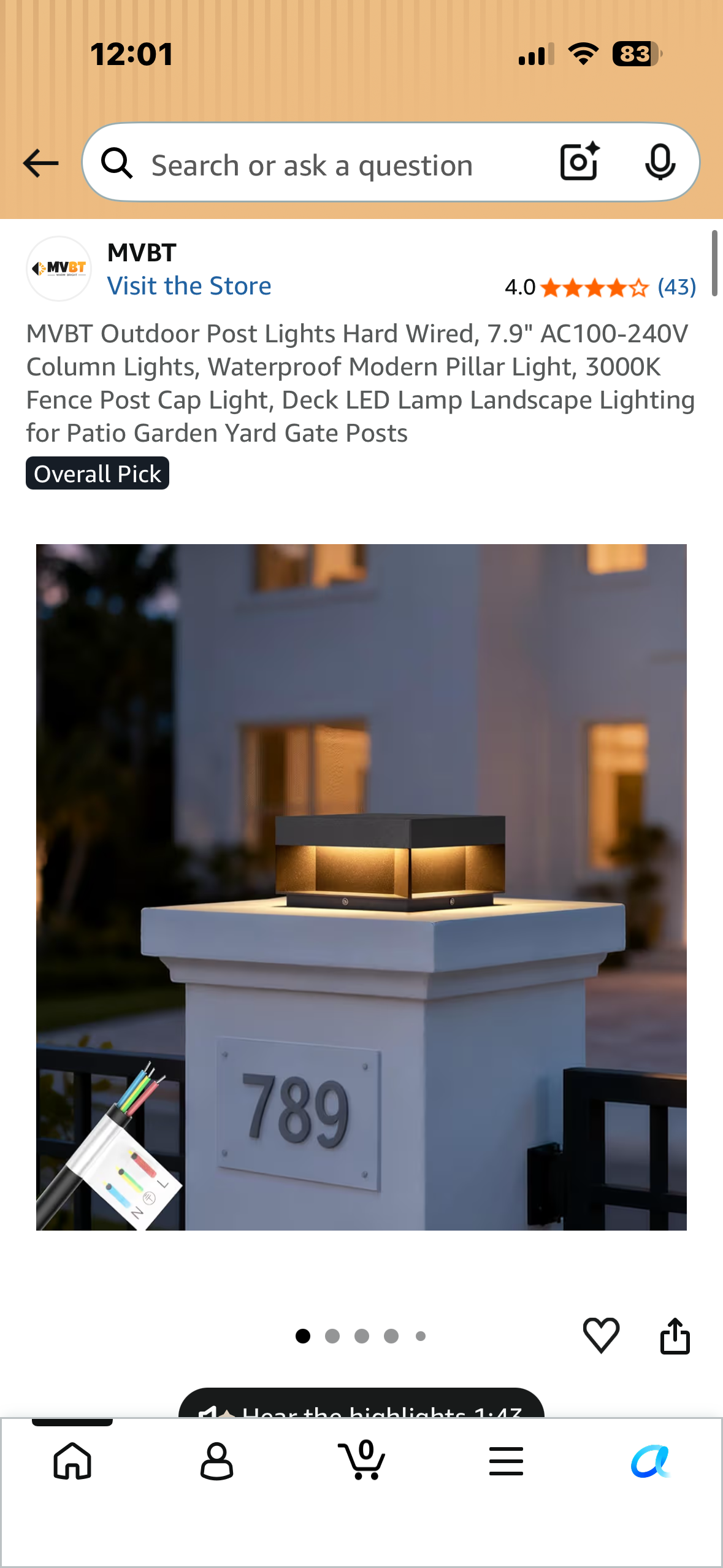 MVBT Outdoor Post Light, 7.9" AC100-240V Column Lights, Waterproof Modern Pillar Light, 3000K Fence Post Cap Light, Deck LED Lamp Landscape Lighting for Patio, Garden, Yard, Gate Posts