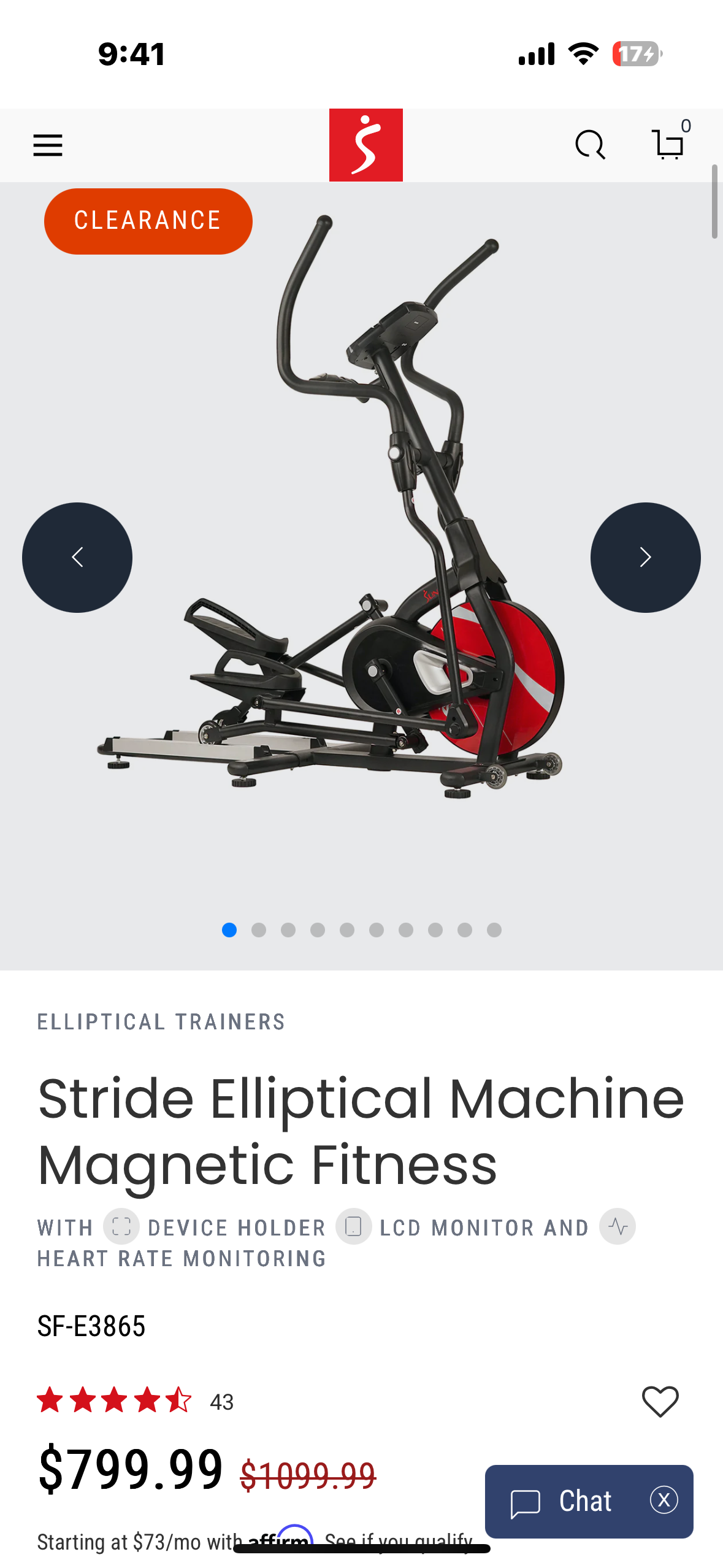 Sunny Health & Fitness Magnetic Elliptical Trainer, Model SF-E3865 (W486)