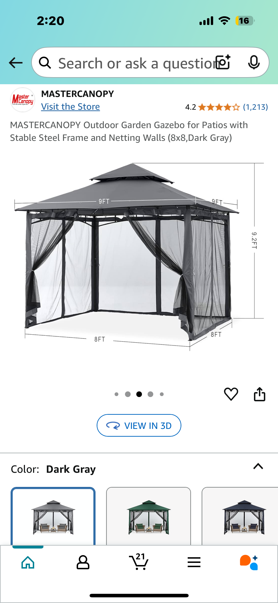 New - MASTERCANOPY Outdoor Garden Gazebo with Stable Steel Frame and Netting Walls (8x8,Dark Gray) (G752)