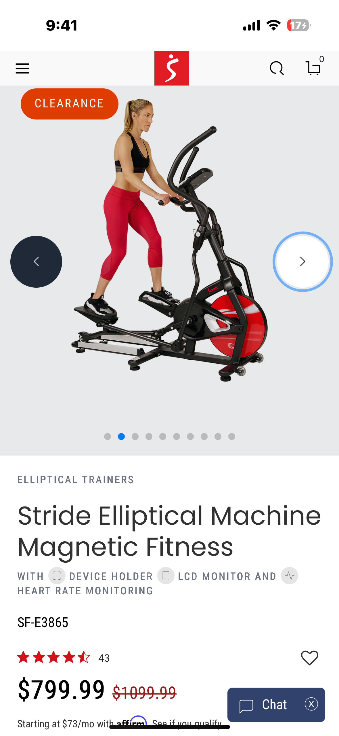 Sunny Health & Fitness Magnetic Elliptical Trainer, Model SF-E3865 (W486)