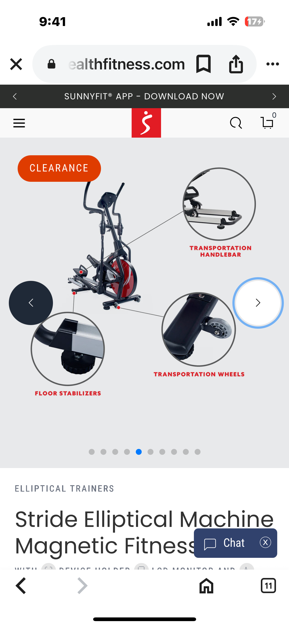 Sunny Health & Fitness Magnetic Elliptical Trainer, Model SF-E3865 (W486)
