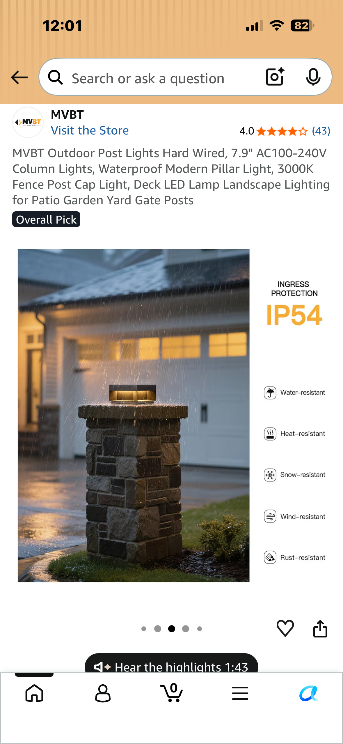 MVBT Outdoor Post Light, 7.9" AC100-240V Column Lights, Waterproof Modern Pillar Light, 3000K Fence Post Cap Light, Deck LED Lamp Landscape Lighting for Patio, Garden, Yard, Gate Posts