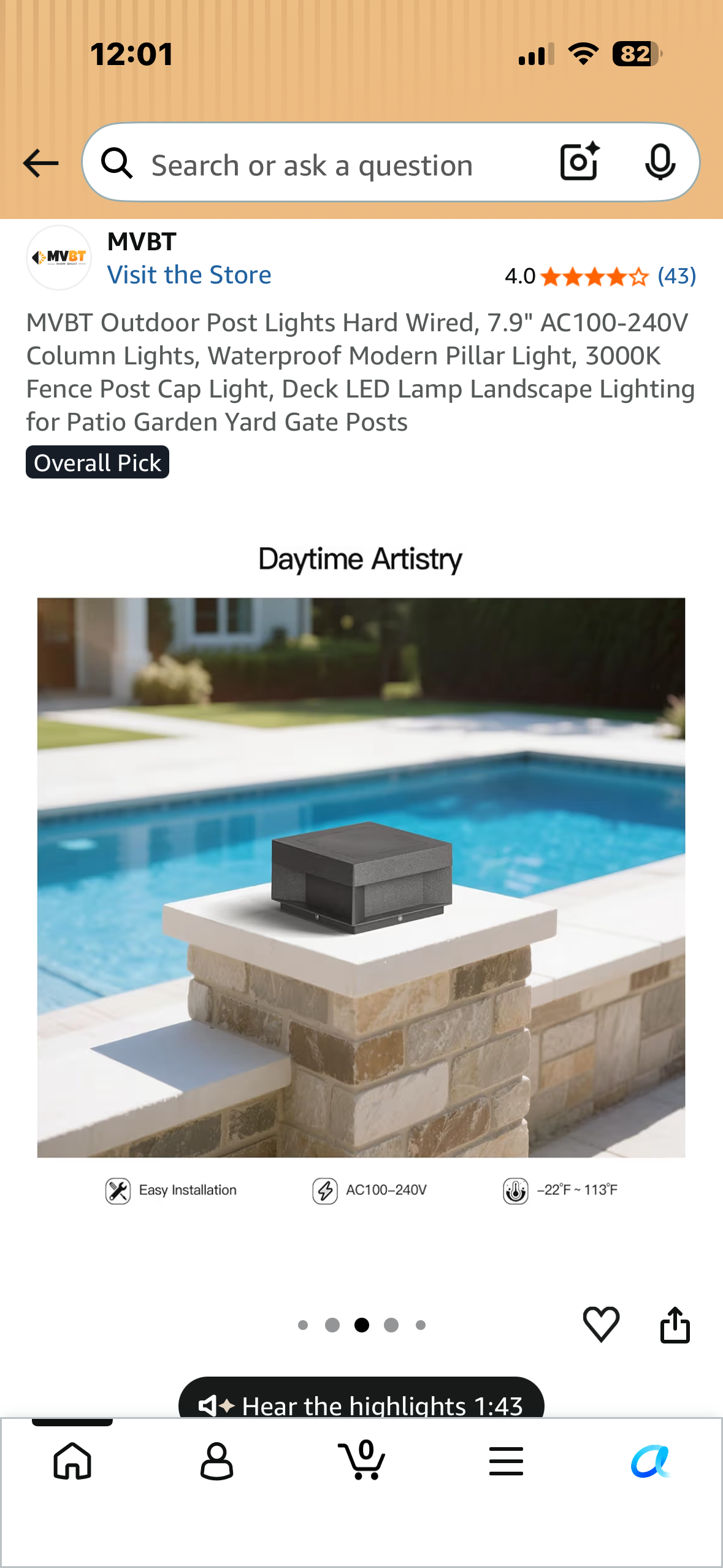 MVBT Outdoor Post Light, 7.9" AC100-240V Column Lights, Waterproof Modern Pillar Light, 3000K Fence Post Cap Light, Deck LED Lamp Landscape Lighting for Patio, Garden, Yard, Gate Posts
