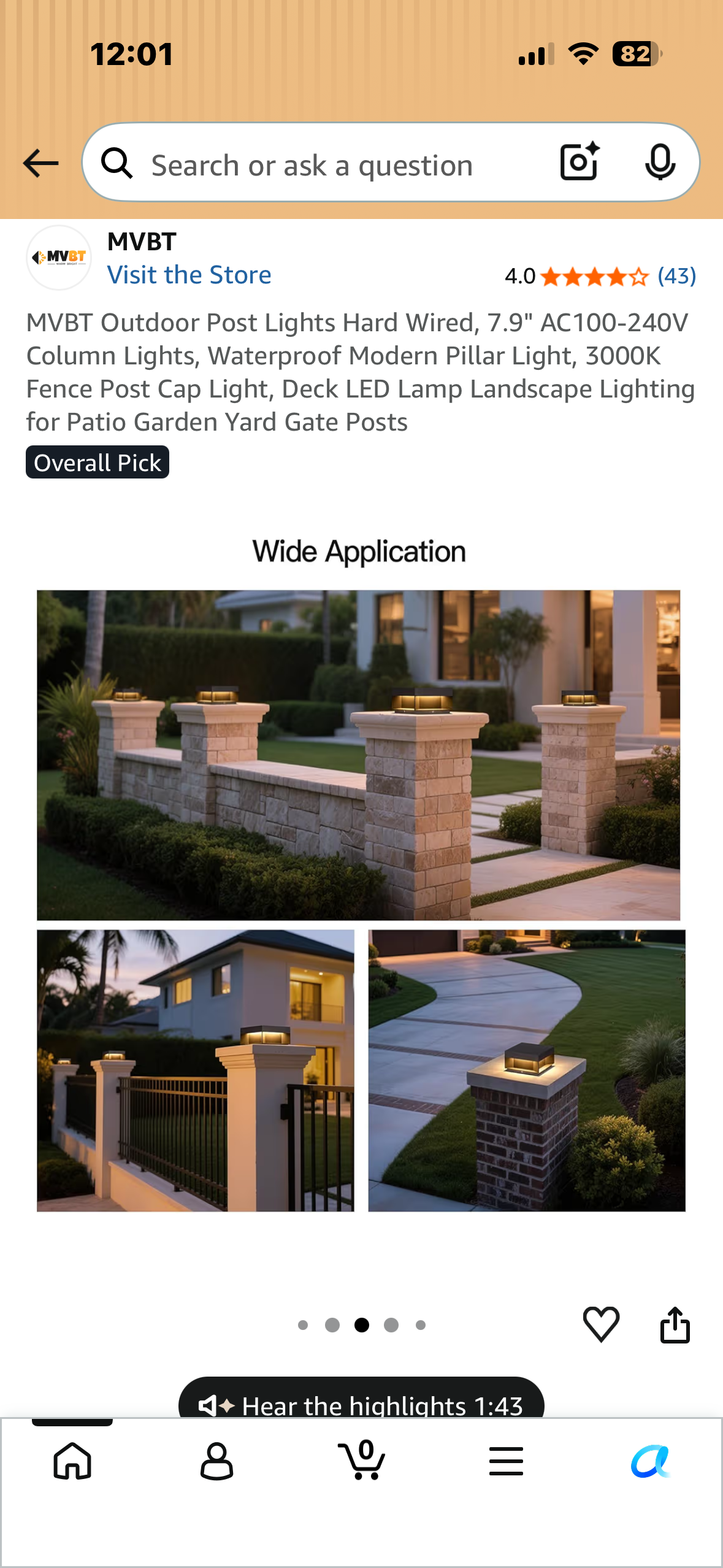 MVBT Outdoor Post Light, 7.9" AC100-240V Column Lights, Waterproof Modern Pillar Light, 3000K Fence Post Cap Light, Deck LED Lamp Landscape Lighting for Patio, Garden, Yard, Gate Posts