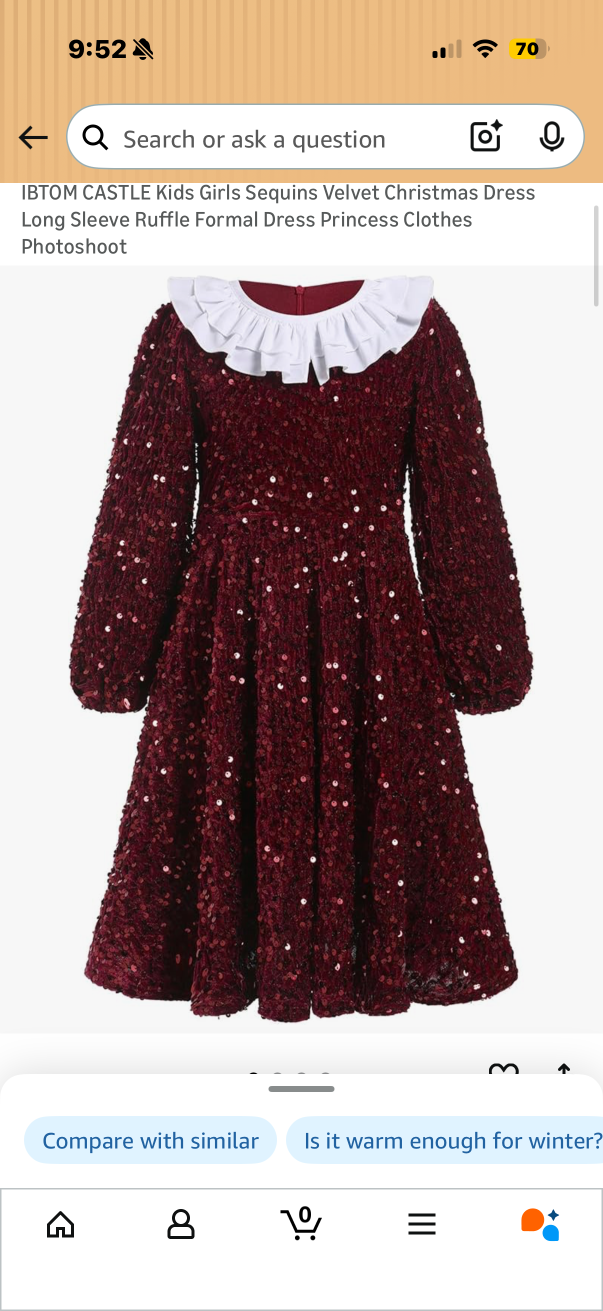 Kids Girls Sequins Velvet Christmas Dress Long Sleeve Ruffle Formal Dress Princess Clothes Photoshoot (Size 3-4T)