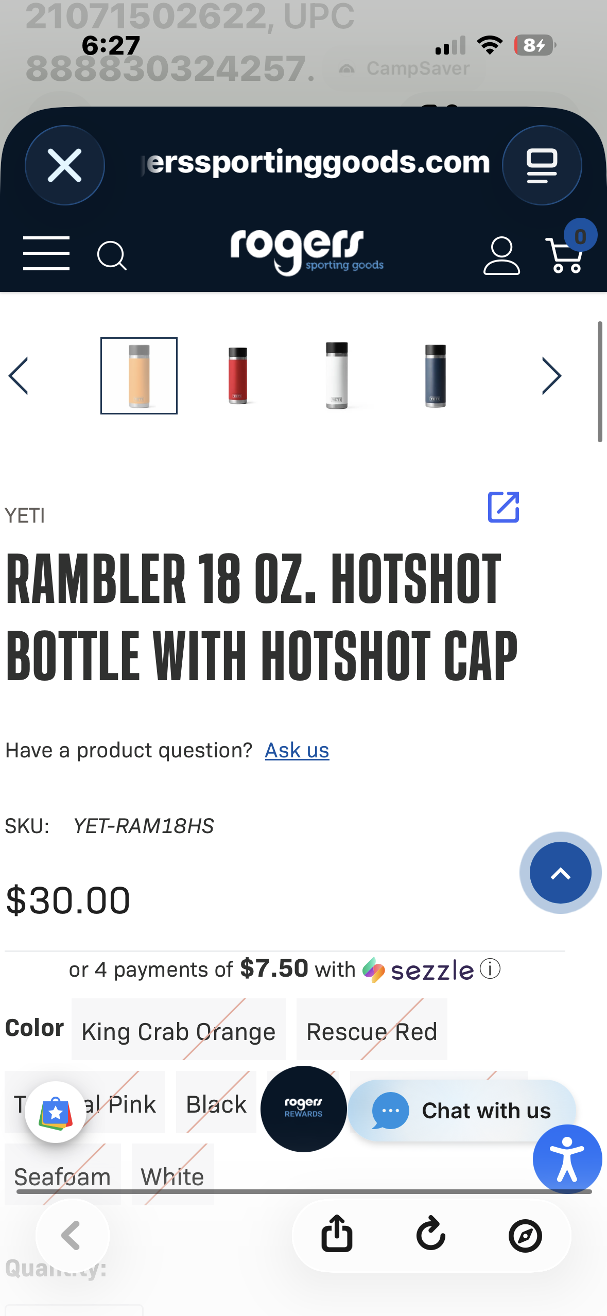 YETI Rambler 18 oz Bottle with HotShot Cap in King Crab Orange