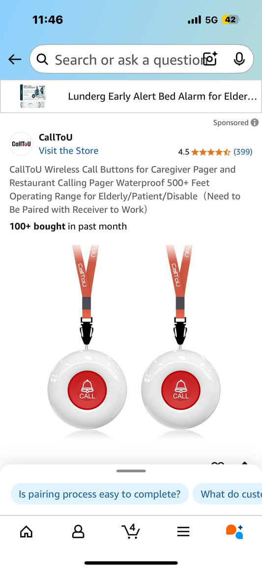 CallToU Wireless Call Buttons for Caregiver Pager and Restaurant Calling Pager Waterproof 500+ Feet Operating Range for Elderly/Patient/Disable（Need to Be Paired with Receiver to Work