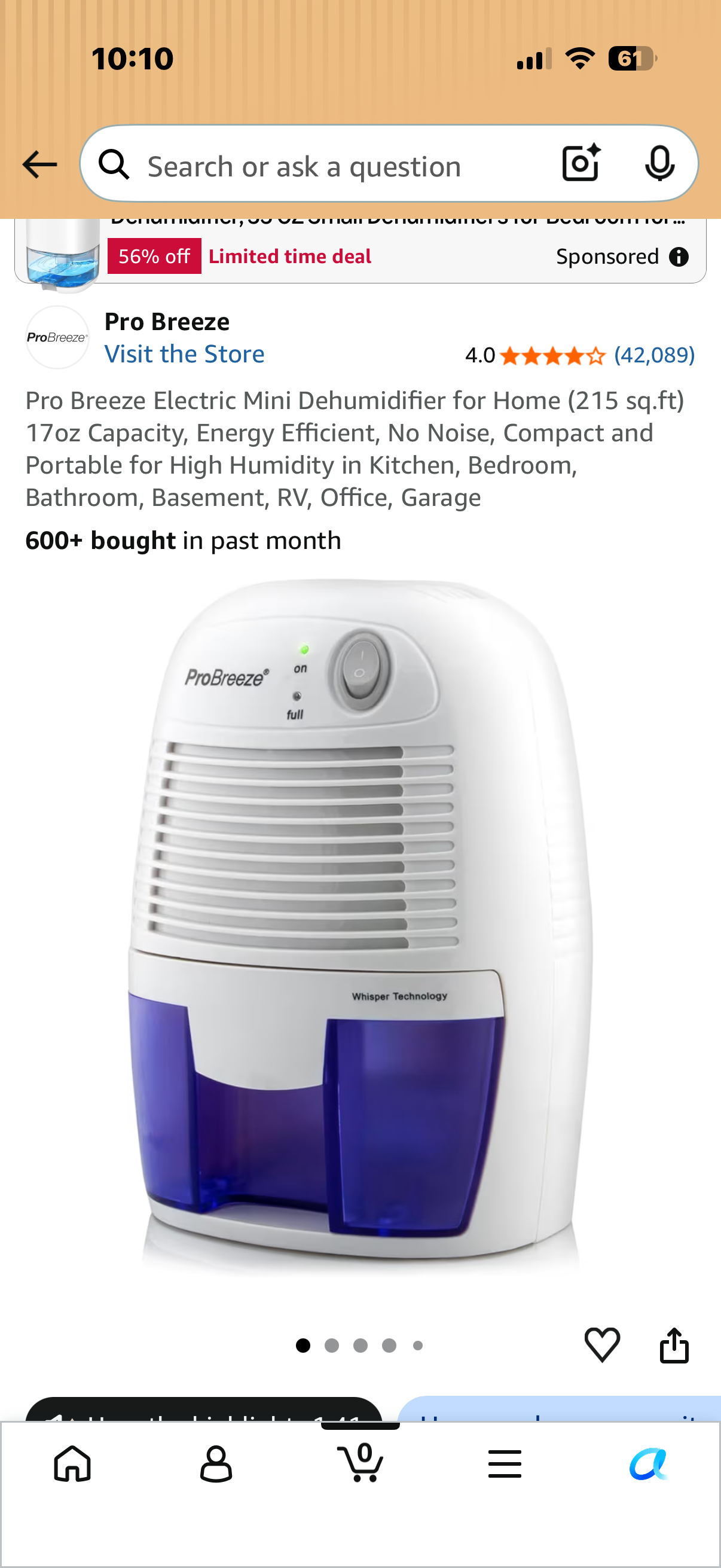 Electric Mini Dehumidifier for Home (215 sq.ft) 17oz Capacity, Energy Efficient, No Noise, Compact and Portable for High Humidity in Kitchen, Bedroom, Bathroom, Basement, RV, Office, Garage