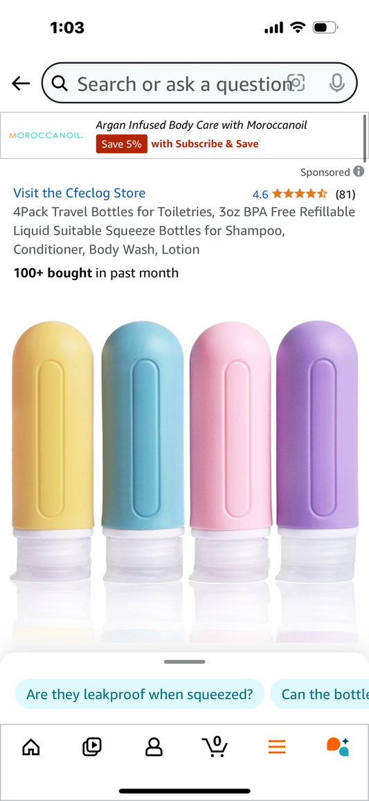 4Pack Travel Bottles for Toiletries, 3oz BPA Free Refillable Liquid Suitable Squeeze Bottles for Shampoo, Conditioner, Body Wash, Lotion