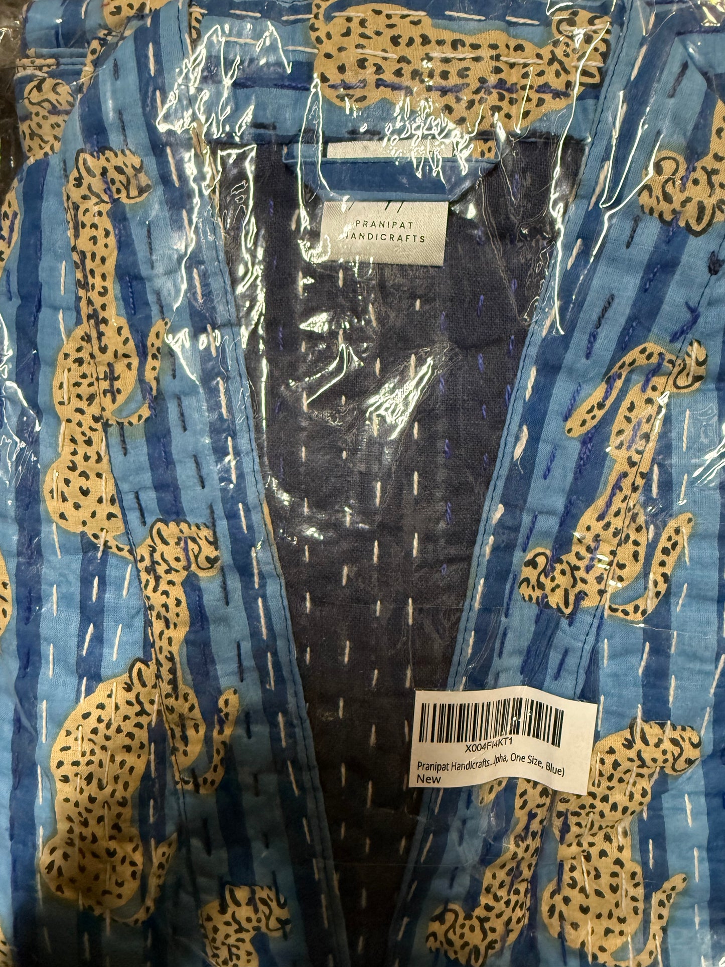 Pranipat Handicrafts Open Front Ethnic Leopard Animal Print Lightweight Mid Length Women Cotton Boho Kantha Jacket, Free Size