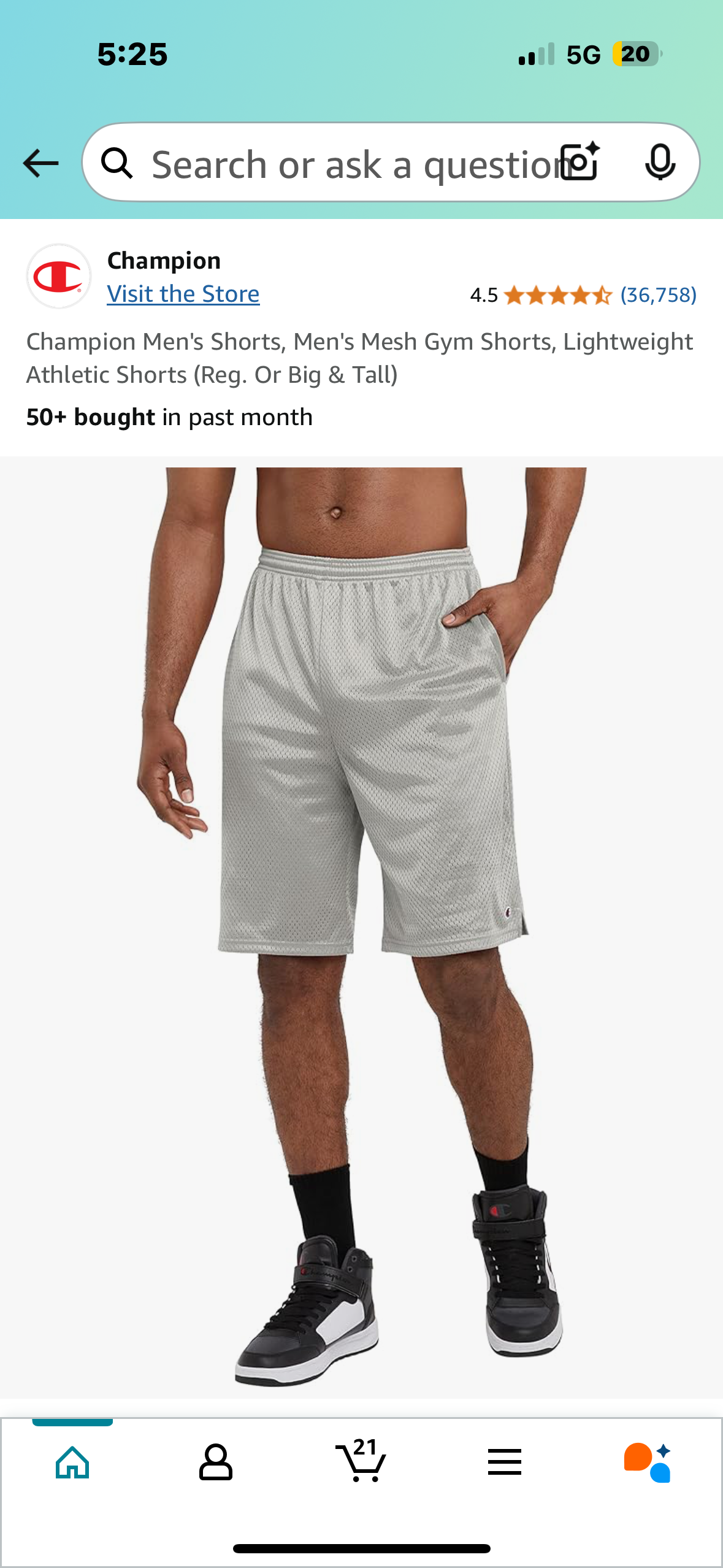 Champion Men's Mesh Gym Shorts, Lightweight, Grey (Size 2XL)