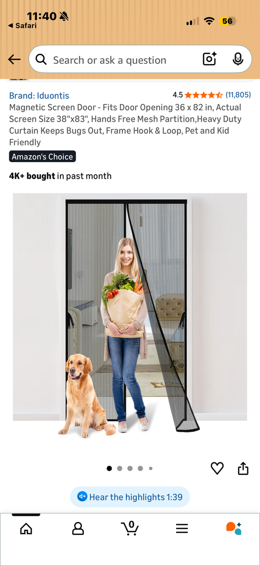 Magnetic Screen Door - Fits Door Opening 36 x 82 in, Actual Screen Size 38"x83", Hands Free Mesh Partition,Heavy Duty Curtain Keeps Bugs Out, Frame Hook & Loop, Pet and Kid Friendly