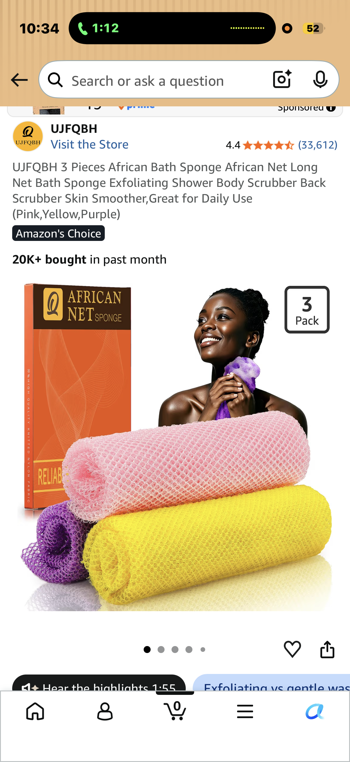 UJFQBH 3 Pieces African Bath Sponge African Net Long Net Bath Sponge Exfoliating Shower Body Scrubber Back Scrubber Skin Smoother,Great for Daily Use (Pink,Yellow,Purple