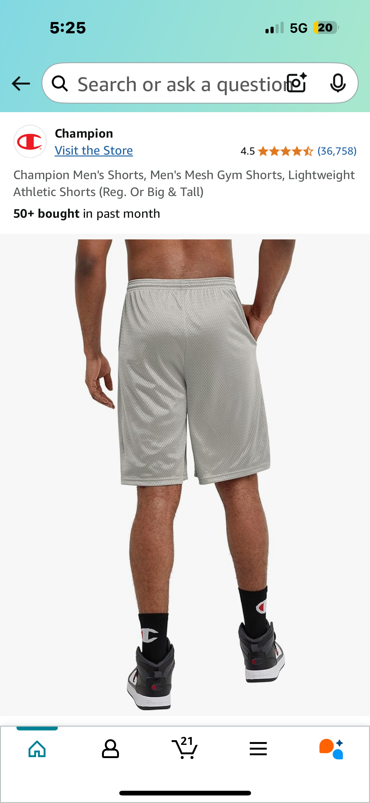 Champion Men's Mesh Gym Shorts, Lightweight, Grey (Size 2XL)