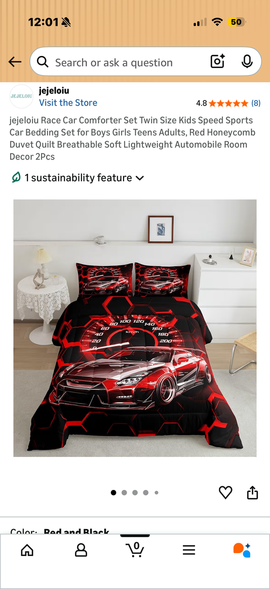 jejeloiu Race Car Comforter Set Twin Size Kids Speed Sports Car Bedding Set for Boys Girls Teens Adults, Red Honeycomb Duvet Quilt Breathable Soft Lightweight Automobile Room Decor 2Pcs