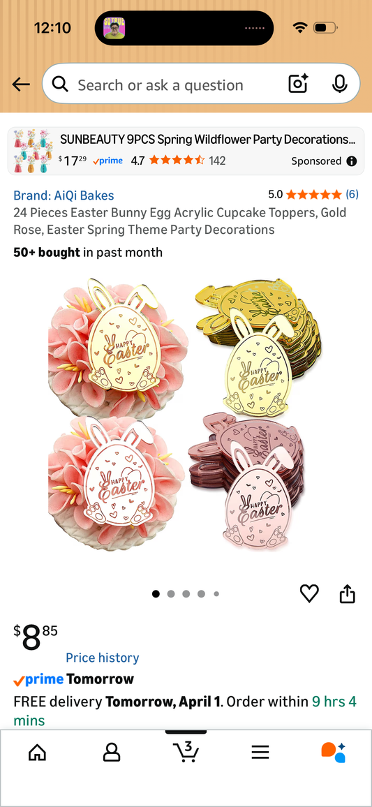 24 Pieces Easter Bunny Egg Acrylic Cupcake Toppers, Gold Rose, Easter Spring Theme Party Decorations