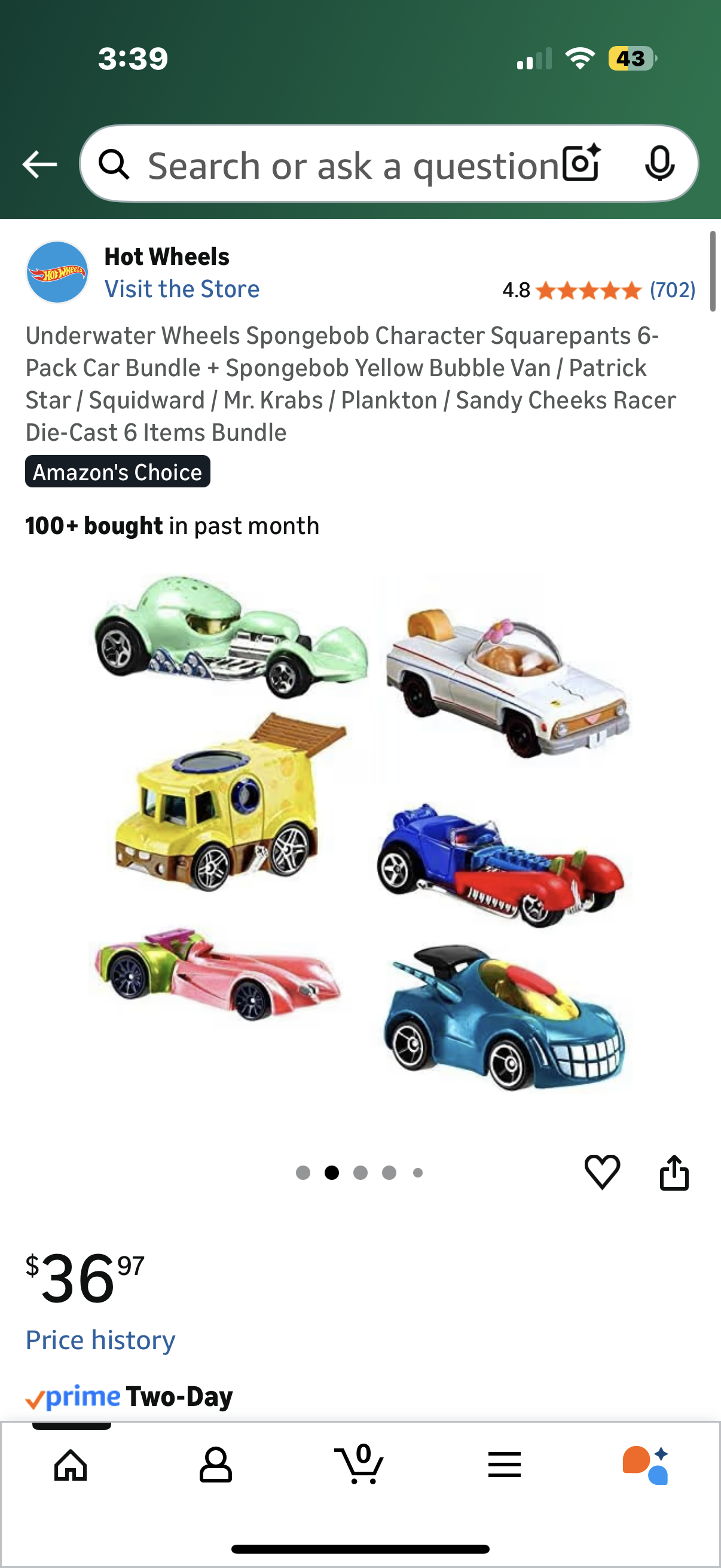 Underwater Wheels Spongebob Character Squarepants 6-Pack Car Bundle + Spongebob Yellow Bubble Van / Patrick Star / Squidward / Mr. Krabs / Plankton / Sandy Cheeks Racer Die-Cast 6 Items Bundle