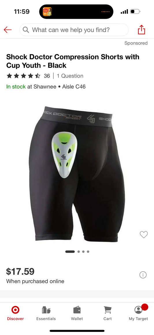 Shock Doctor Compression Shorts with Cup Youth - Black
