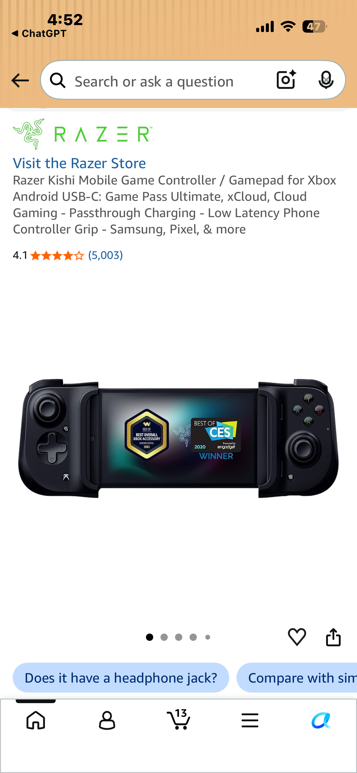 Razer Kishi for Android (Xbox Edition), Generation 1