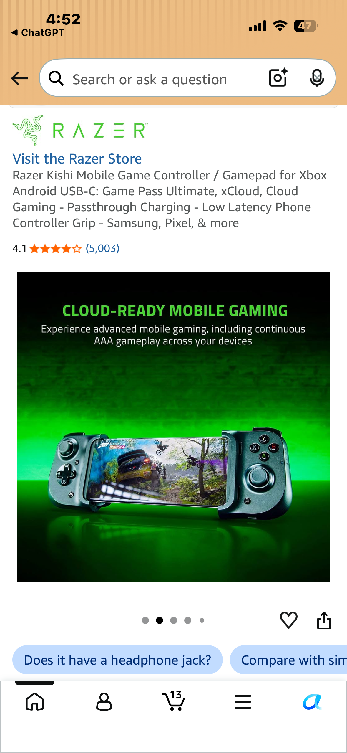 Razer Kishi for Android (Xbox Edition), Generation 1
