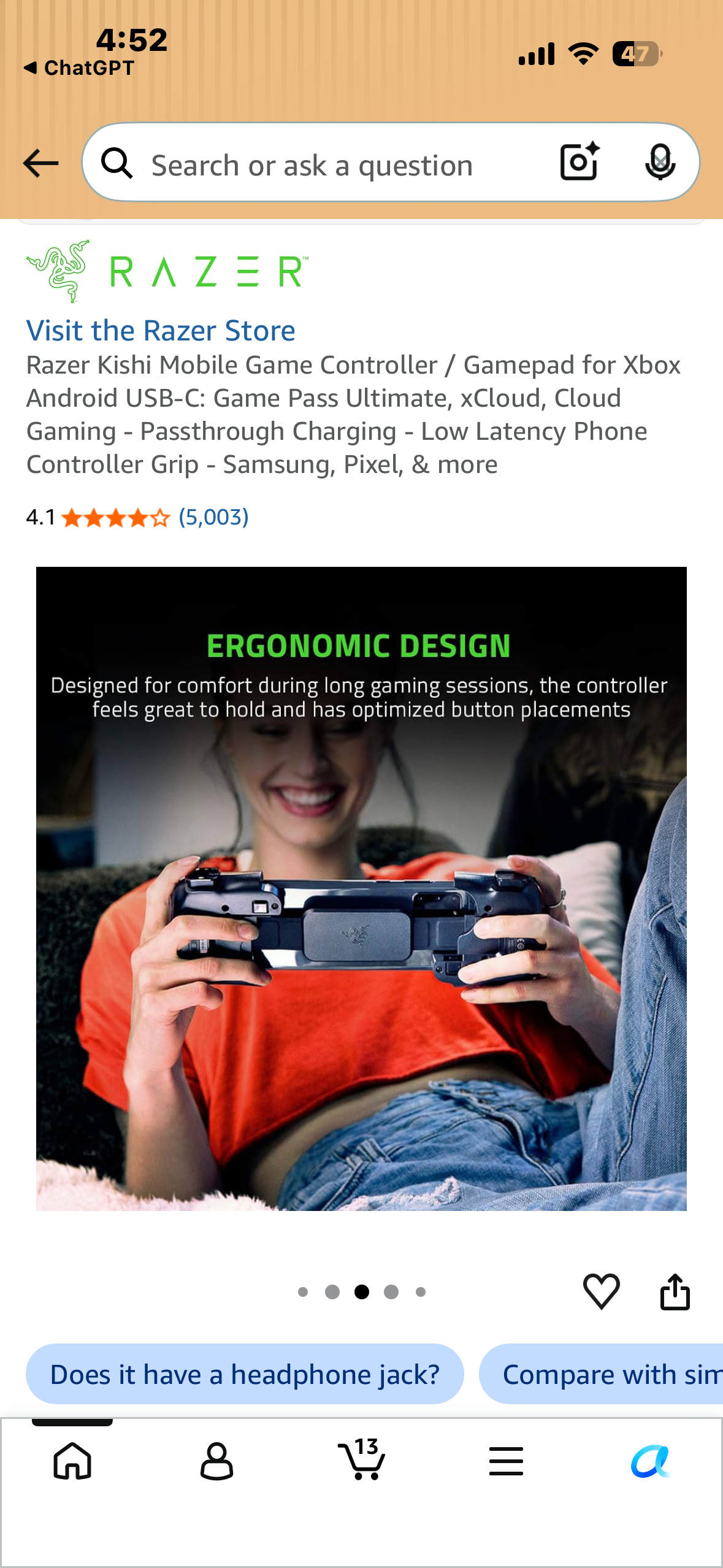 Razer Kishi for Android (Xbox Edition), Generation 1