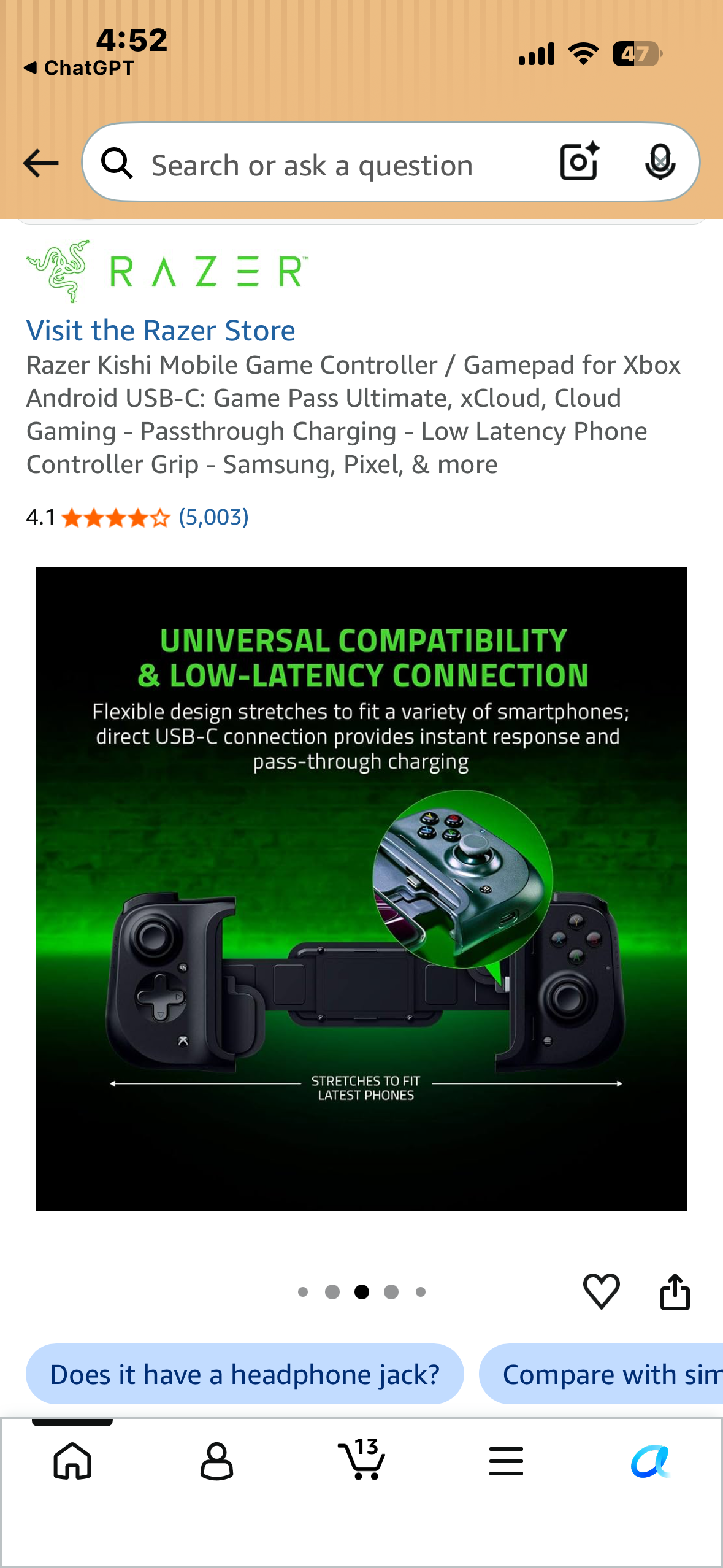 Razer Kishi for Android (Xbox Edition), Generation 1