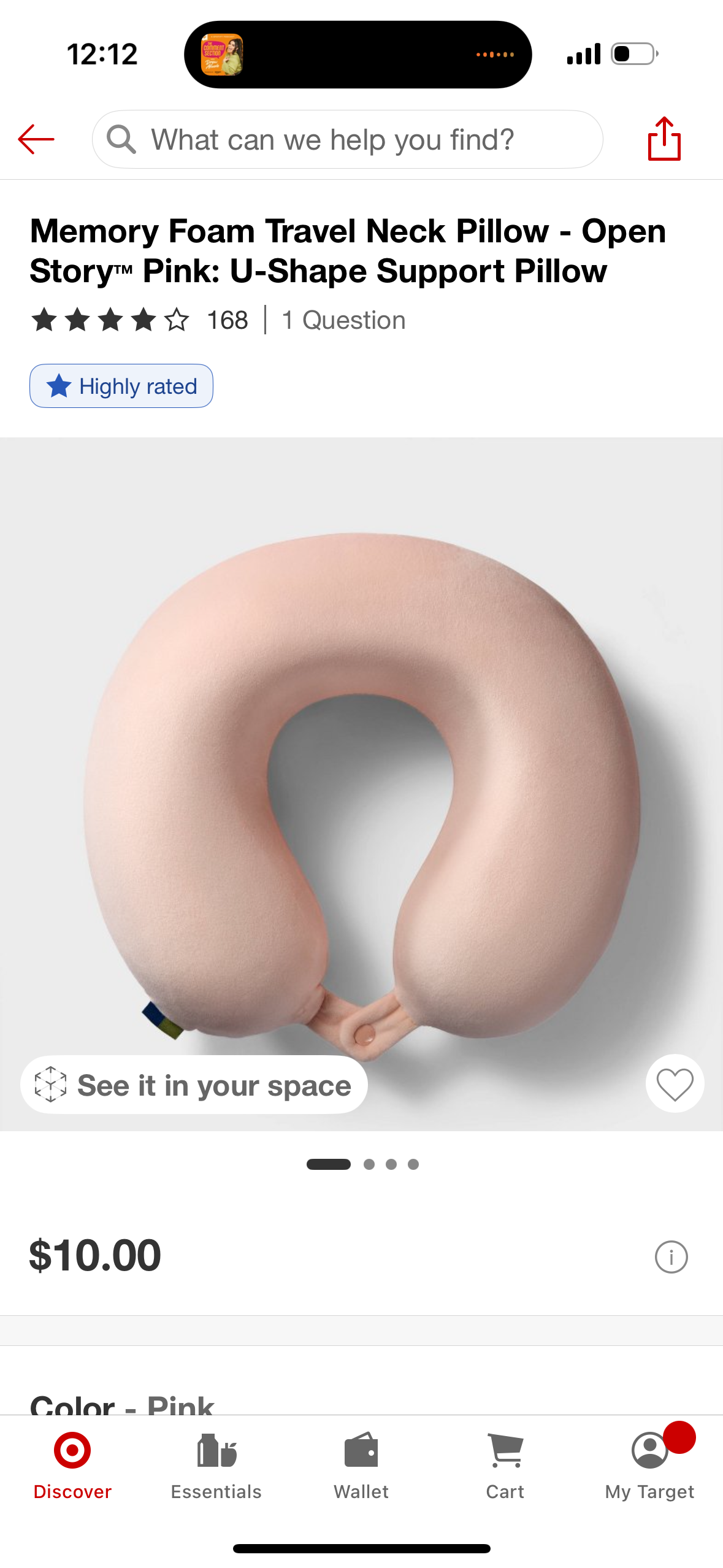 Memory Foam Travel Neck Pillow - Open Story™ Pink: U-Shape Support Pillow