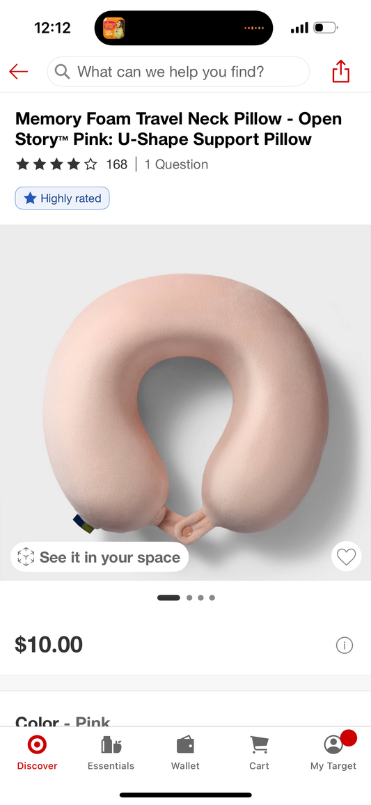 Memory Foam Travel Neck Pillow - Open Story™ Pink: U-Shape Support Pillow