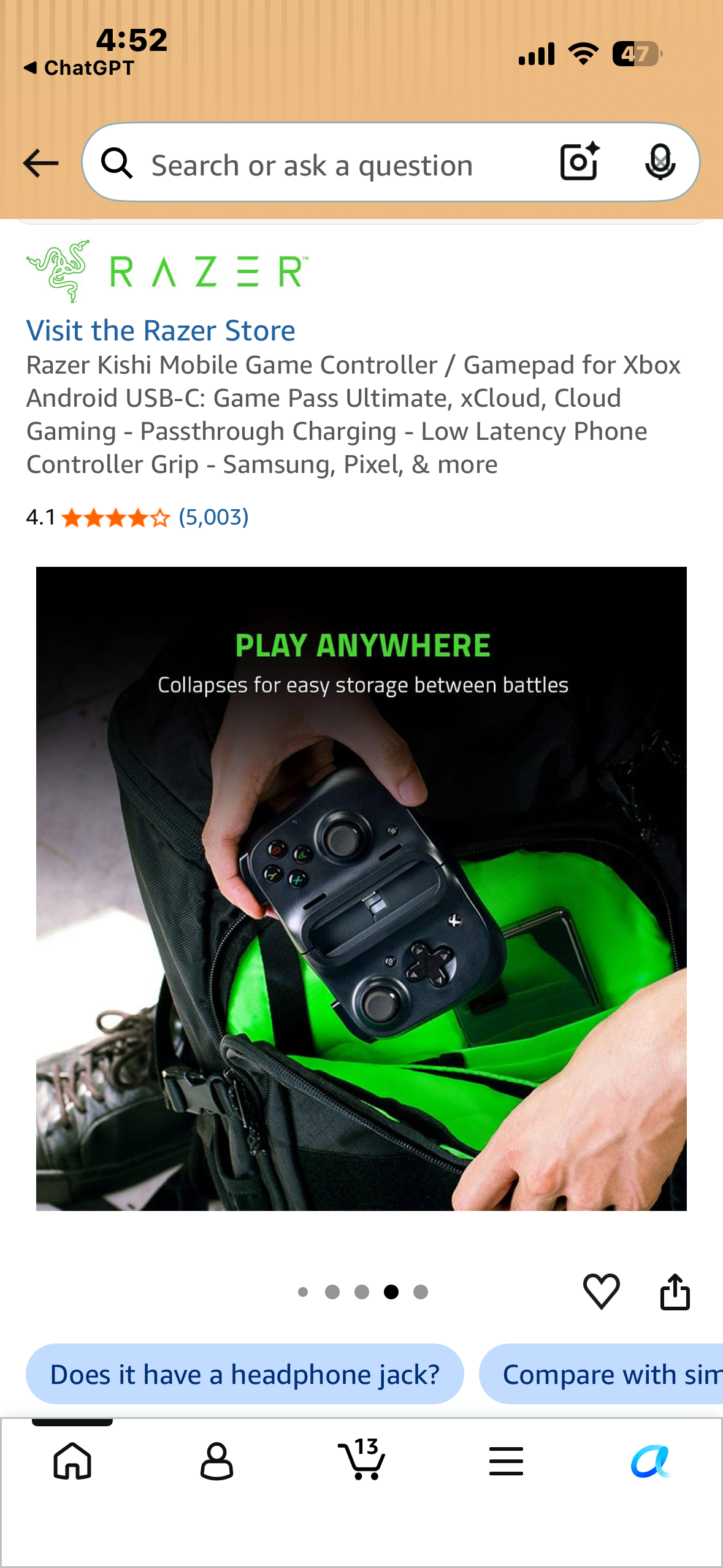 Razer Kishi for Android (Xbox Edition), Generation 1