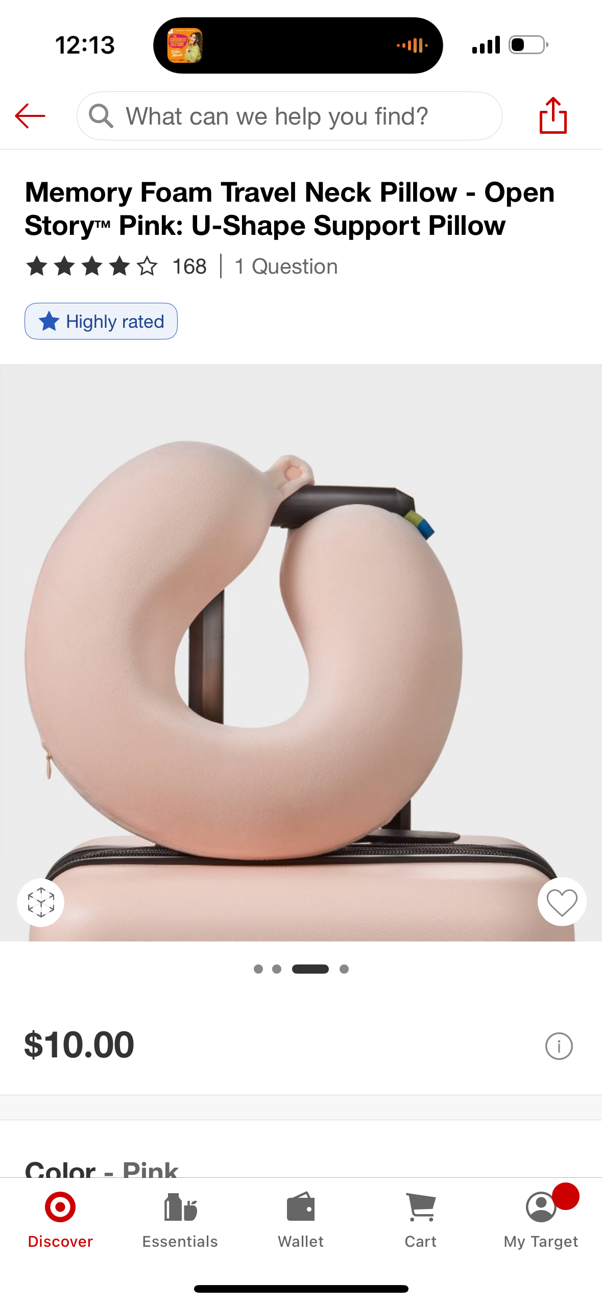 Memory Foam Travel Neck Pillow - Open Story™ Pink: U-Shape Support Pillow